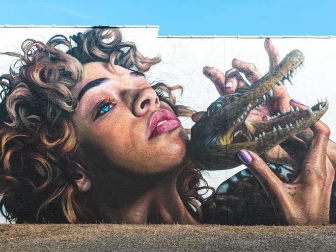 Mask Off mural by Drew Merritt