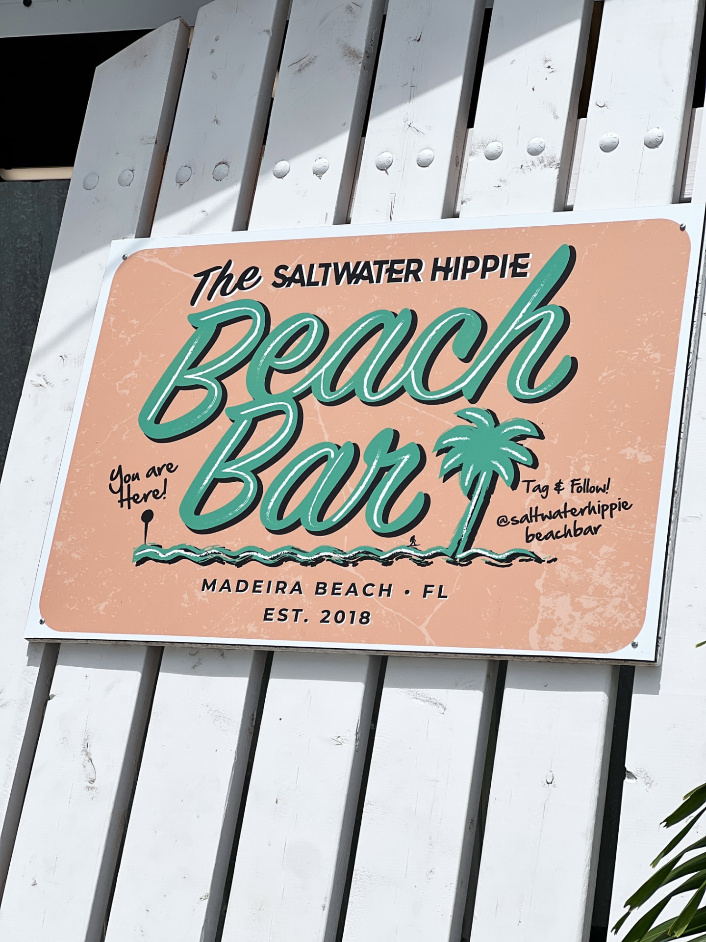 The Saltwater Hippie Beach Bar sign, Madeira Beach, est. 2018