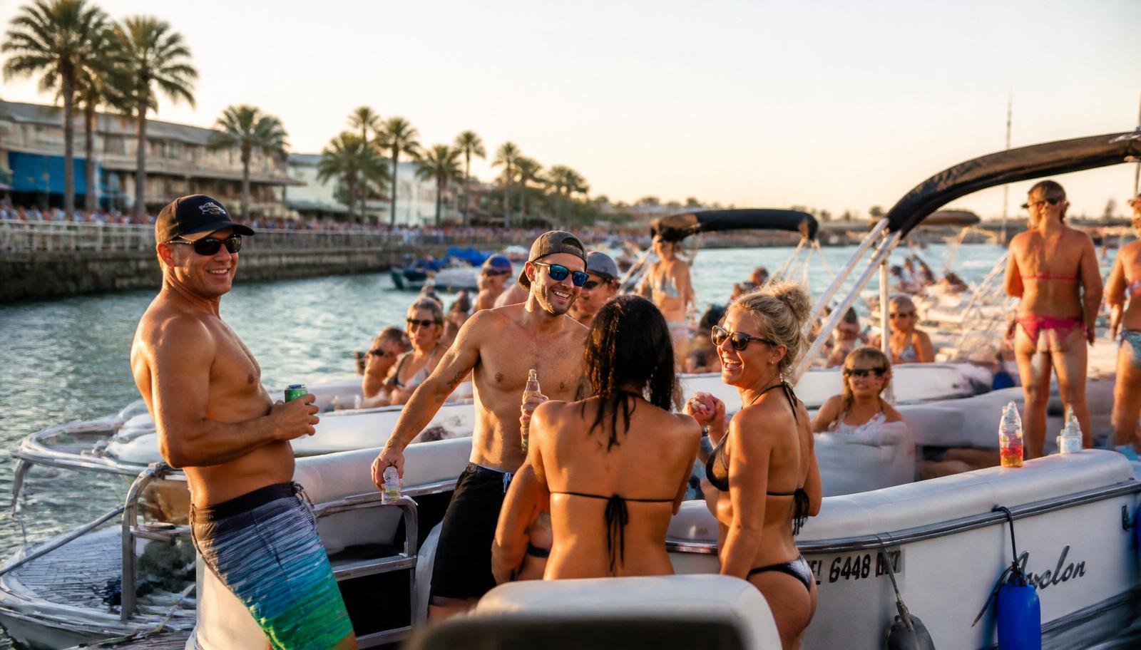 People partying on boats at John's Pass, Florida